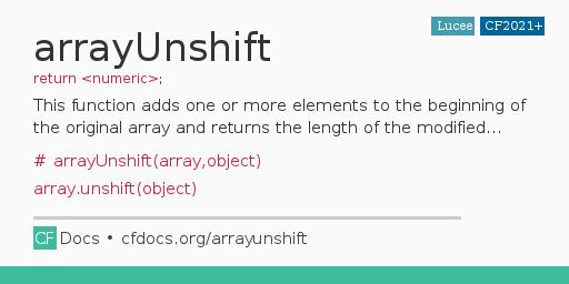 arrayUnshift Code Examples and CFML Documentation