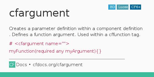cfargument Code Examples and CFML Documentation