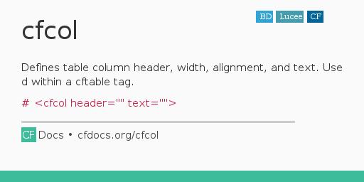 cfcol CFML Documentation