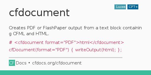 cfdocument Code Examples and CFML Documentation