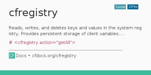 cfregistry CFML Documentation