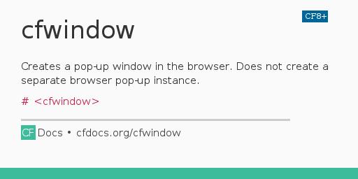 cfwindow CFML Documentation