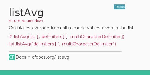 listAvg Code Examples and CFML Documentation