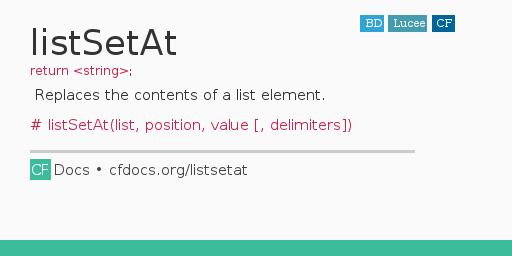 listSetAt Code Examples and CFML Documentation