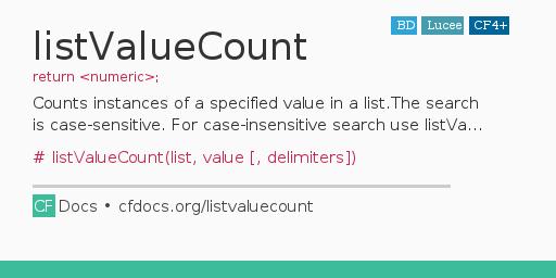 listValueCount Code Examples and CFML Documentation