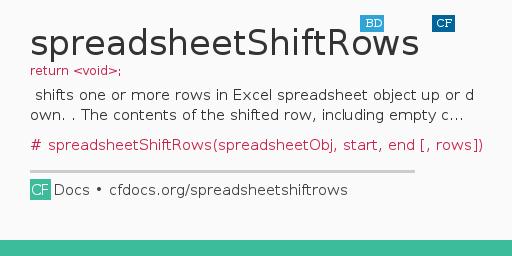 spreadsheetShiftRows Code Examples and CFML Documentation